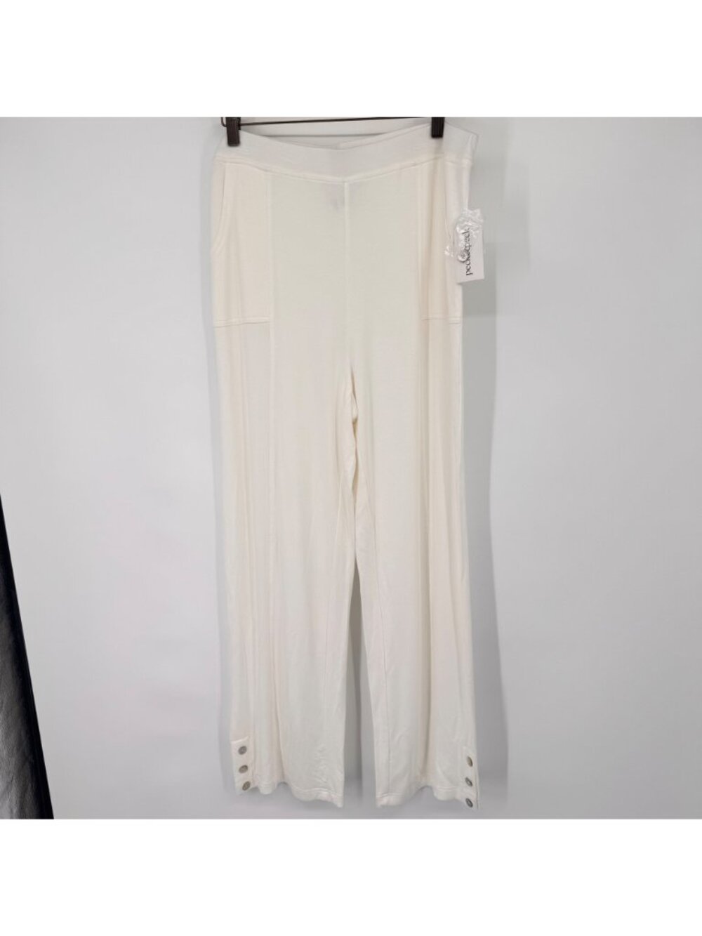 Peck & Peck Womens White Wide-Leg Pants  Button Detail size large pockets New - Picture 5 of 9